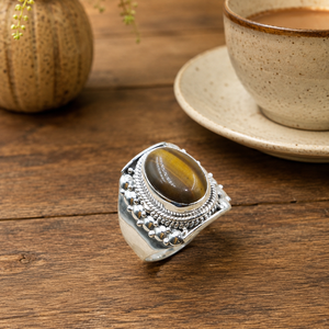 Natural <b>Tiger</b> <b>Eye</b> 925 Sterling Silver Gold Statement <b>Ring</b> Handmade Vintage Boho Adjustable Gemstone Wedding Women Gift Jewelry - Product Image 6