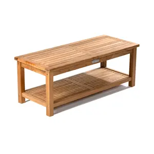 Table basse rectangulaire moderne haut de gamme en teck massif recyclé, durable, pour l'extérieur, patio, jardin, balcon - Product Image 2