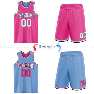 Conjunto de Uniforme de Baloncesto Reversible de Secado Rápido 2026, 100% Poliéster, Jersey Rosa, Pantalones Cortos Azules Sublimados, Kit de Ropa Deportiva para Equipo - Product Image 2