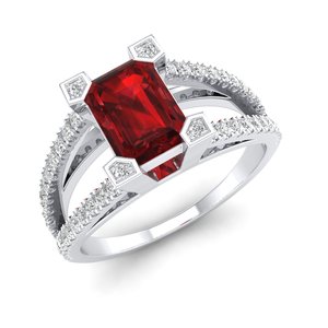 REYES Wholesale Price <b>Emerald</b> Cut 1Ct Ruby Gemstone <b>Rings</b> in 925 Sterling <b>Silver</b> GRA Certified Moissanite Engagement Fine <b>Ring</b> - Product Image 2