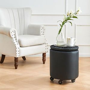 Multifunctional Rolling Stool with Velvet Footrest Storage Ottoman and Coffee Table Ottoman Wheels Vanity Foot Rest - Product Image 5