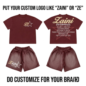 ZAINI Men's Summer Casual Crew Neck <b>T</b>-<b>Shirt</b> Shorts Set 280 GSM 100% <b>Polyester</b> Woven Breathable Fabric Hand Embroidery Logo Front - Product Image 1