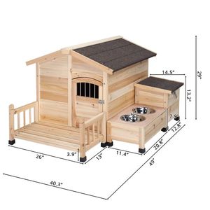 HOBBYZOO Cuccia per Cani in Legno da Esterno con Tetto Impermeabile in Asfalto, Veranda, Ciotola per l'Alimentazione e Vano Portaoggetti - Product Image 5