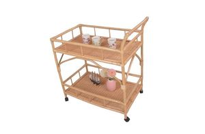 Elegant Multi Tier Rattan Serving Cart With Rolling Wheels And Spacious Storage For Beverage Presentation - Product Image 1
