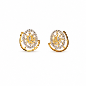 Parure de bijoux florale en or jaune 18 carats à taille brillante pour femme, pendentif et boucles d'oreilles micro-serties, finition polie, pour fêtes et mariages - Product Image 4