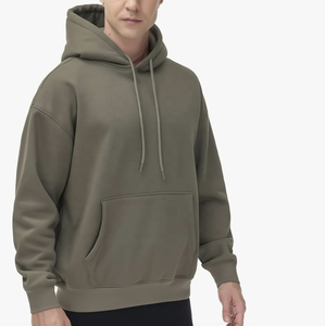 Sweatshirts à capuche en molleton de coton 100% pour hommes 380 grammes poids lourd surdimensionné poche goutte épaule motif solide pour l'hiver - Product Image 3