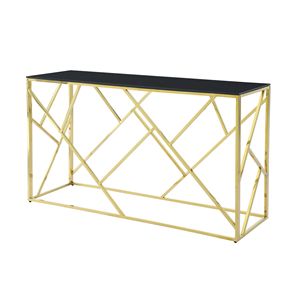 55\" Modern Gold <b>Sofa</b> <b>Table</b> with Sturdy Metal Frame & <b>Black</b> Tempered Glass Top Console <b>Tables</b> for Living Room Entryway - Product Image 3