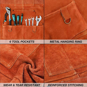 Tablier de soudeur robuste en cuir croûte de vachette, résistant aux flammes et à l'abrasion, protection corporelle, style uni, vêtement de travail pour la lutte contre les incendies - Product Image 2