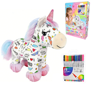 Kit para Colorear Tu Propio Unicornio <span class=keywords><strong>de</strong></span> Peluche, Manualidades, Juguete <span class=keywords><strong>de</strong></span> Peluche Lavable para Colorear, Muñeco <span class=keywords><strong>de</strong></span> Unicornio para Niñas, Regalo - Product Image 1