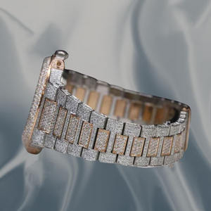 Montre de luxe unisexe en acier inoxydable avec verre et diamants Moissanite, style Hip Hop, pour soirée, avec date automatique, double affichage, bijoux de mode - Product Image 4