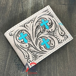 Top Selling Hand Tooled Leather Multifunctional <b>Wallet</b> RFID Blocking Bifold <b>Wallet</b> Personalized Cardholder with ID Window <b>Wallet</b> - Product Image 1