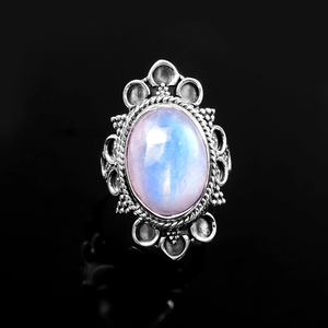 แหวนมูนสโตนธรรมชาติ แหวนดีไซน์เนอร์ แหวนทำมือ เครื่องประดับพลอยแท้ แหวนเงินแท้ 925 สำหรับเป็นของขวัญสำหรับเธอ - Product Image 1