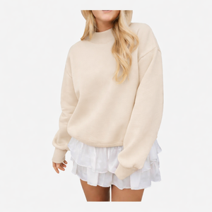 Women Oversized Long Sleeve Mock Neck Sweatshirt Autumn Winter Eco-Friendly Breathable Polyester Cotton <b>Blend</b> Fabric Casual - Product Image 1