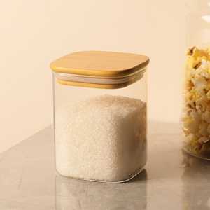 New Arrival Minimalist Glass Food <b>Container</b> With Wooden <b>Lid</b> Airtight Rectangular 1-3L Capacity For Kitchen Storage - Product Image 1