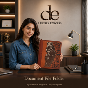 Carpeta de negocios con cierre de cremallera, hecha a mano con cuero vacuno occidental, con tarjetero y compartimento para documentos. - Product Image 6