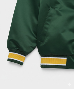 Chaqueta Varsity Lisa de Satén Verde Oscuro, Chaqueta de Béisbol de Satén Personalizada, Fabricante de Chaquetas Bomber al por Mayor con Etiqueta Privada OEM - Product Image 4