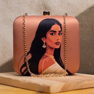 Fashion Black Hair Woman Portrait Printed <b>Clutch</b> Bag Trendy Handbag for Women <b>Wedding</b> and Events - Product Image 1