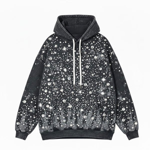 Sweat à capuche décontracté pour homme, coupe régulière, avec strass et effet délavé, idéal pour le streetwear – Vente directe usine - Product Image 1