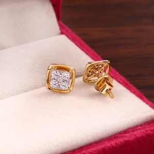 ต่างหูแบบติดหูทรงเรขาคณิตประดับเพชรซิคอนสีขาว ทองคำแท้ 14k คลาสสิก เหมาะสำหรับทั้งชายและหญิง ใช้ในงานแต่งงาน - Product Image 2