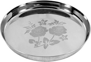 Assiette de dîner/mariage en acier inoxydable écologique, impression laser, épaisse, taille moyenne, Kanchan Bhojan Thali, style indien vintage - Product Image 2
