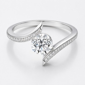 Anillo de compromiso clásico de plata 925 con diamante de talla brillante redonda, engaste de puntas y detalles pavé, estilo clásico de lujo - Product Image 1
