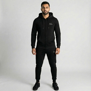 Ensemble de survêtement unisexe noir respirant à capuche avec cordon de serrage, sweat-shirt décontracté et pantalon de jogging, deux pièces, coupe ample, athlétique, 100 % coton - Product Image 2