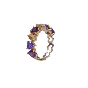 Anillo Clásico de Plata de Ley 925 Chapado en Oro con Turmalina Multicolor para Mujer, Joyería para Bodas - Product Image 1