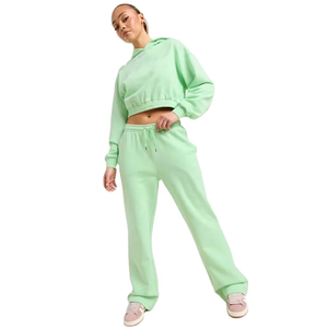 Ensemble de survêtement décontracté pour femme, hiver, en polaire épaisse, tissu premium, coupe ample, sweat à capuche court et pantalon, tenue chaude et tendance - Product Image 5