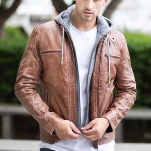 Nouveautés : Veste en cuir marron à capuche avec logo personnalisé pour hommes, vestes vintage pour hommes, veste streetwear, vestes d'hiver de haute qualité - Product Image 1