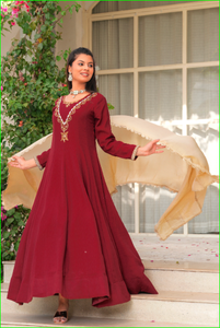 Robe Anarkali Marron Rani Haar <span class=keywords><strong>Marsala</strong></span> avec Dupatta en Tissu - Product Image 3