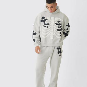 Ensemble de survêtement polaire hiver hip-hop écoresponsable imprimé animal homme femme 2 pièces avec sweat à capuche à cordon et pantalon de jogging 100% coton coupe ample - Product Image 2