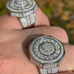 Lab Grown Diamond Hexagon Spiral Statement <b>Ring</b> for Men White <b>Gold</b> Luxury Hip Hop Geometric Designer <b>Cocktail</b> <b>Ring</b> - Product Image 4