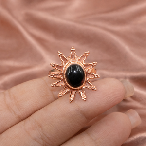 Anillo de ónix negro con diseño de rayos de sol, plata de ley 925, chapado en oro rosa y oro amarillo, estilo vintage, hecho a mano, joyería boho, regalo para mujer - Product Image 4