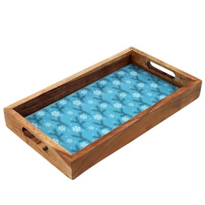 Premium Handcrafted Mango Wood Serving Tray with Moroccan Blue Tile Inlay Platter for <b>Coffee</b> <b>Tables</b> Luxury Home Decor - Product Image 2