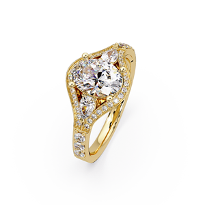 Anillo de compromiso de oro de 14K con diamante ovalado de 2.00 ct cultivado en laboratorio, estilo Art Deco, con halo y piedras laterales en forma de pera, para mujer, joyería fina, venta al por mayor. - Product Image 2