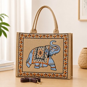 Ethnic Elephant Embroidered Open Top Waterproof Canvas Tote <b>Bag</b> Vintage Shoulder Handbag <b>Large</b> Capacity <b>Beach</b> Ready for Daily - Product Image 3