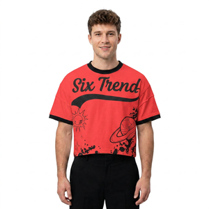 Camiseta Corta de Algodón para Hombre, Estilo Urbano, Corte Regular, Color Rojo, con Estampado Digital Personalizado en la Parte Delantera, Cuello Redondo y Detalles en Contraste - Product Image 1