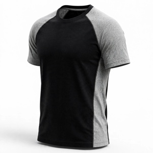 T-shirt pour homme noir et gris à manches raglan, coupe ample, col rond, tricoté, couleur unie, design à bordure contrastée, écologique, 100% coton - Product Image 4