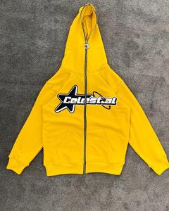 Sweat-shirt à capuche zippé jaune Rits pour homme, en molleton décontracté, avec logo imprimé sur le devant, coupe classique, idéal pour l'automne, prix abordable, OEM - Product Image 1