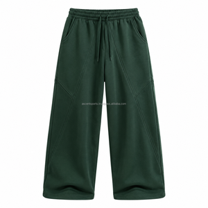 Pantalones de chándal holgados para mujer, 100% algodón polar, 480 GSM, estilo athleisure, al por mayor, cintura elástica media, cómodos, parte delantera plana, pierna ancha premium - Product Image 1