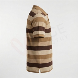 Polo à manches courtes rayé pour homme, logo brodé, tricot décontracté, coupe classique, design sur le devant - Product Image 3