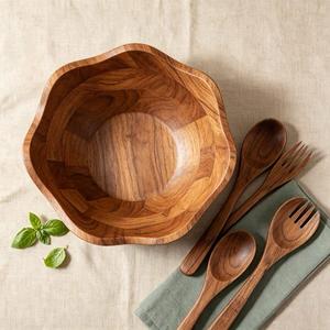 Bol en bois rustique fait main au design classique, plat de service en bois naturel non traité, mangue et acacia, pour fruits, collations, salades, cuisine et salle à manger - Product Image 1