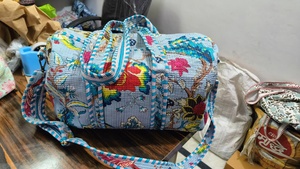 <b>Hand</b> Block Printed Cotton Duffel Bag Lightweight Durable Weekender Travel Tote Handmade Quilted Overnight Women Blue Large - Product Image 2
