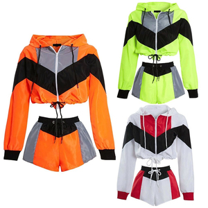Custom Logo Print Two Piece Windbreaker Short <b>Jacket</b> Patchwork <b>Zip</b> <b>up</b> Nylon Polyester Streetwear Tracksuit Windbreaker Short Set - Product Image 5