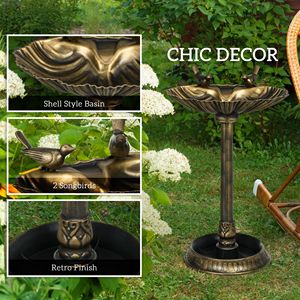 Vasca per Uccelli Decorativa in Bronzo Anticato da 32 Pollici con Piedistallo, Fioriera e Statue di Uccelli - Product Image 4