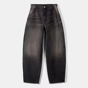 Jean large noir délavé pour femme, taille haute, coupe ample, style vintage, pantalon baggy streetwear - Product Image 2