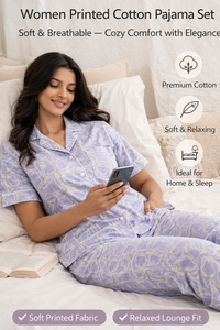 Conjunto de Shorts de Algodón con Estampado Floral Premium para Mujer, Camiseta de Manga Corta con Cuello en V, Ropa de Dormir, Ropa de Estar por Casa con Bolsillos - Product Image 3