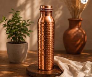Middle Etching Copper Water <b>Bottle</b> With <b>Cleaning</b> <b>Brush</b> Portable Travel Drinkware Minimalist Design Beige Canvas Carry Bag - Product Image 3