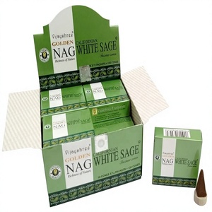 Cônes d'encens populaires Golden Nag White Sage Masala roulés à la main, paquet de 10 grammes, pour usage religieux quotidien, vente en gros depuis l'Inde - Product Image 1
