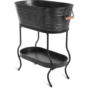 Bañera para Bebidas Ovalada Grande Negra Galvanizada de la Más Alta Calidad con Soporte, Cubitera y Enfriador de Vino Independiente para Fiestas y Eventos - Product Image 1